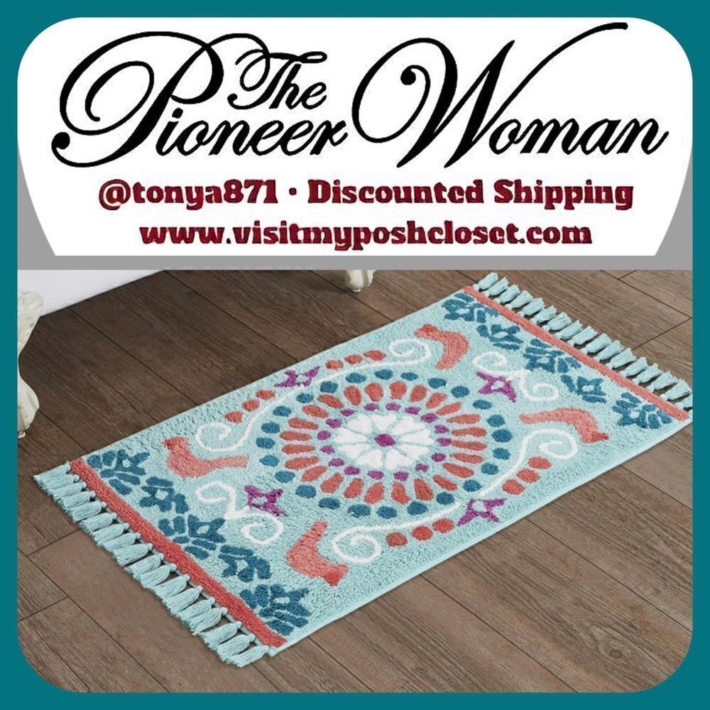 🦋 New Pioneer Woman Mazie Medallion Tassel Mint Cotton Bath Rug, 20" x 32"